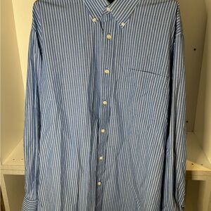 Men's Blue Stripe Button-Down Shirt with Chest Pocket